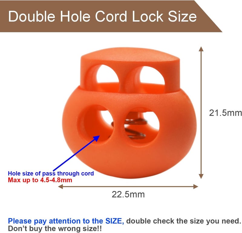LongSLong 12 Pack Orange Plastic Spring Cord Lock for Shoelace, DrawString Clip, Paracord Toggle Stopper Elastic String Lock Double Hole Fastener Slider - Image 2